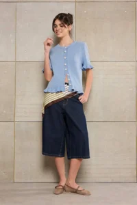 TRENDYOLMİLLA Light Blue Teen Light Blue Flower Button Detailed Crew Neck Knitwear Blouse - Image 2