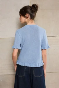 TRENDYOLMİLLA Light Blue Teen Light Blue Flower Button Detailed Crew Neck Knitwear Blouse - Image 4