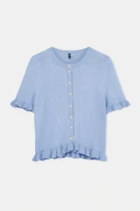 TRENDYOLMİLLA Light Blue Teen Light Blue Flower Button Detailed Crew Neck Knitwear Blouse - Image 5