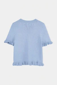 TRENDYOLMİLLA Light Blue Teen Light Blue Flower Button Detailed Crew Neck Knitwear Blouse - Image 6