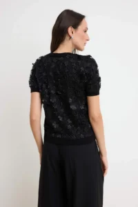 TRENDYOLMİLLA Black Three-dimensional Floral Detailed and Tulle Blouse - Image 5