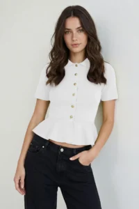 TRENDYOLMİLLA Ecru peplum/Waisted Button Detailed Knitwear Blouse