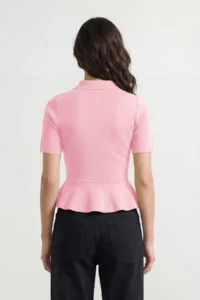 TRENDYOLMİLLA Pink peplum/Waisted Button Detailed Knitwear Blouse Knitwear Blouse - Image 3