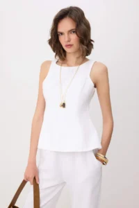 TRENDYOLMİLLA WHITE Sleeveless peplum 100% Cotton DENIM Blouse