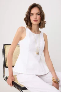 TRENDYOLMİLLA WHITE Sleeveless peplum 100% Cotton DENIM Blouse - Image 2