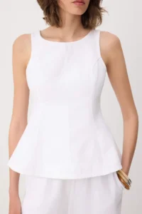 TRENDYOLMİLLA WHITE Sleeveless peplum 100% Cotton DENIM Blouse - Image 3
