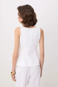 TRENDYOLMİLLA WHITE Sleeveless peplum 100% Cotton DENIM Blouse - Image 4
