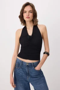 TRENDYOLMİLLA Black Fitted Barbell Neck with accessories Soft Knitting Blouse