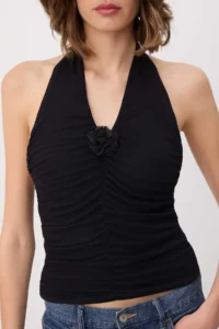TRENDYOLMİLLA Black Fitted Barbell Neck with accessories Soft Knitting Blouse - Image 3