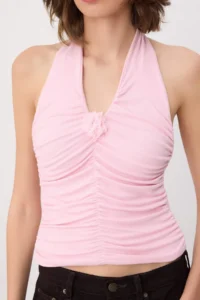 TRENDYOLMİLLA Pink Fitted Barbell Neck with accessories Soft Knitting Blouse - Image 3