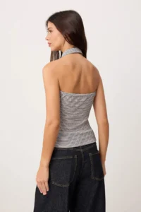 TRENDYOLMİLLA Multicolored Striped Fitted Polo Shirt Collar buttoned Sleeveless textured Knitting Blouse - Image 4