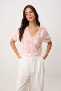 TRENDYOLMİLLA Pink Patterned Rahat Pattern Weaving Blouse - Image 2