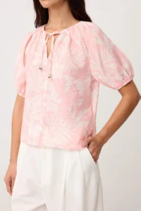 TRENDYOLMİLLA Pink Patterned Rahat Pattern Weaving Blouse - Image 3
