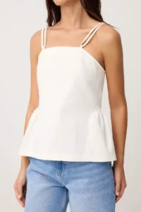 TRENDYOLMİLLA WHITE Strap Adjustable Weaving Blouse - Image 3