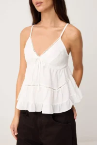 TRENDYOLMİLLA WHITE Godeli Back Gipe Detailed Weaving Blouse - Image 3