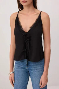 TRENDYOLMİLLA Black Deep V-neck Lace and Binding Detailed Weaving Blouse - Image 3