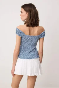 TRENDYOLMİLLA Mavi Checkered Tyre Detailed Weaving Blouse - Image 4