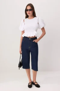 TRENDYOLMİLLA WHITE Handles removable Gipe Detailed Weaving Blouse