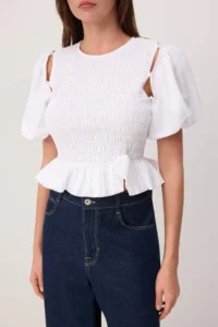 TRENDYOLMİLLA WHITE Handles removable Gipe Detailed Weaving Blouse - Image 3