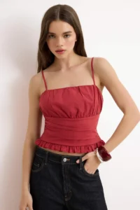 TRENDYOLMİLLA Navy Blue Plain Fitted Asymmetric Yaka Drop Sleeve Short Crop Cotton Rib Knitting Blouse - Image 6