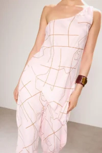 TRENDYOLMİLLA Trendyol Studio Pink Patterned Asymmetric Weaving Blouse - Image 2