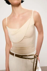 TRENDYOLMİLLA Trendyol Studio Ecru Plain Fitted Strapless Sleeveless Flexible Knitting Blouse - Image 3