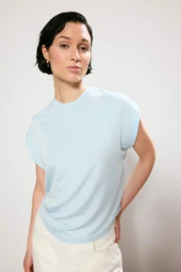 TRENDYOLMİLLA Trendyol Studio Blue Plain Regular Crew Neck Drop Sleeve Sleeveless Flexible Knitting Blouse - Image 2