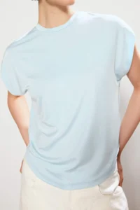 TRENDYOLMİLLA Trendyol Studio Blue Plain Regular Crew Neck Drop Sleeve Sleeveless Flexible Knitting Blouse - Image 3