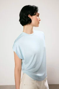 TRENDYOLMİLLA Trendyol Studio Blue Plain Regular Crew Neck Drop Sleeve Sleeveless Flexible Knitting Blouse - Image 4
