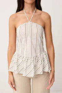 TRENDYOLMİLLA Multicolored Striped Weaving peplum Blouse - Image 3