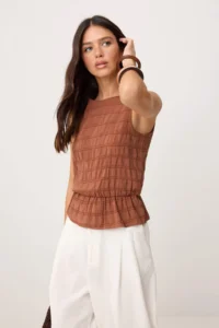 TRENDYOLMİLLA Brick Red Faded Effect Stitching Detailed Weaving Blouse