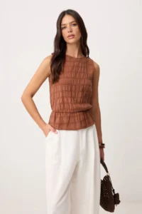 TRENDYOLMİLLA Brick Red Faded Effect Stitching Detailed Weaving Blouse - Image 2