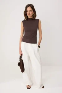 TRENDYOLMİLLA More Sustaniable Brown Fitted Dog collar Sleeveless Modal Premium Knitting Blouse - Image 2