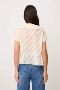 TRENDYOLMİLLA Cream Frilly Front Binding Detailed Transparent Weaving Blouse - Image 4