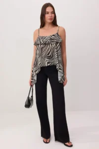 TRENDYOLMİLLA Multicolored Zebra Printed Regular/Normal Pattern Square Neck Thin Sleeveless Foam Knitting Blouse - Image 2