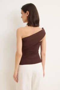 TRENDYOLMİLLA Brown Fitted Asymmetric Collar Sleeveless Soft Knitting Blouse - Image 4