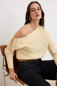TRENDYOLMİLLA Yellow-Multicolored Weaving Bottom&Top Blouse - Image 2