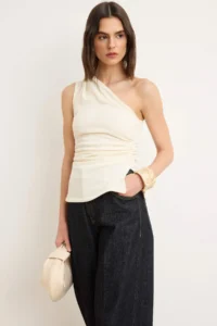 TRENDYOLMİLLA Ecru Fitted Asymmetric Collar Sleeveless textured Knitting Blouse - Image 2