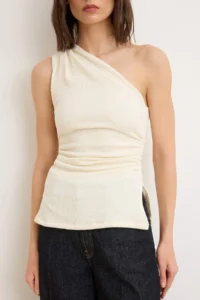 TRENDYOLMİLLA Ecru Fitted Asymmetric Collar Sleeveless textured Knitting Blouse - Image 3