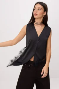 TRENDYOLMİLLA Black Lace Detailed Satin Blouse