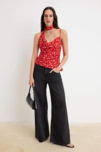TRENDYOLMİLLA Red Geometric Patterned Scarf Detailed Blouse