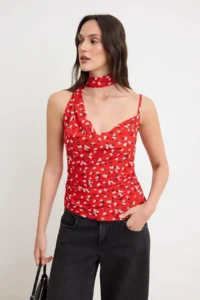 TRENDYOLMİLLA Red Geometric Patterned Scarf Detailed Blouse - Image 2