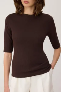 TRENDYOLMİLLA Brown Fitted Three Quarter Ribbed Flexible Knitting Blouse - Image 3