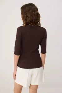 TRENDYOLMİLLA Brown Fitted Three Quarter Ribbed Flexible Knitting Blouse - Image 4