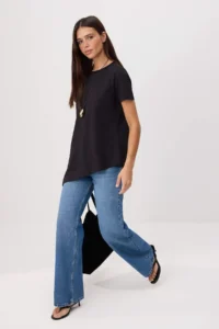 TRENDYOLMİLLA Black Plain Regular Crew Neck Standard Sleeve Short 100% Cotton Knitting Blouse - Image 2