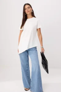 TRENDYOLMİLLA Ecru Plain Regular Crew Neck Standard Sleeve Short 100% Cotton Knitting Blouse