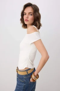 TRENDYOLMİLLA Ecru Plain Fitted Boat Neck Drop Sleeve Sleeveless Ribbed Flexible Knitting Blouse - Image 2