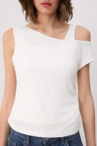 TRENDYOLMİLLA Ecru Plain Fitted Boat Neck Drop Sleeve Sleeveless Ribbed Flexible Knitting Blouse - Image 3