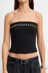 TRENDYOLMİLLA Black Fitted Strapless Sleeveless Hair Clip interlock Knitting Blouse - Image 3