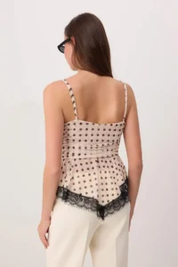 TRENDYOLMİLLA Multicolored Polka Dot Regular/Normal Pattern V-neck Lace Detailed Tulle Knitting Blouse - Image 4